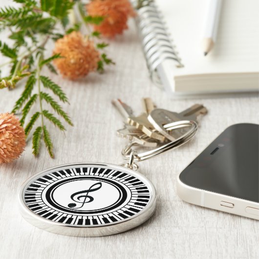 Circle Piano Keys en Treble Clef Sleutelhanger (Zijkant)