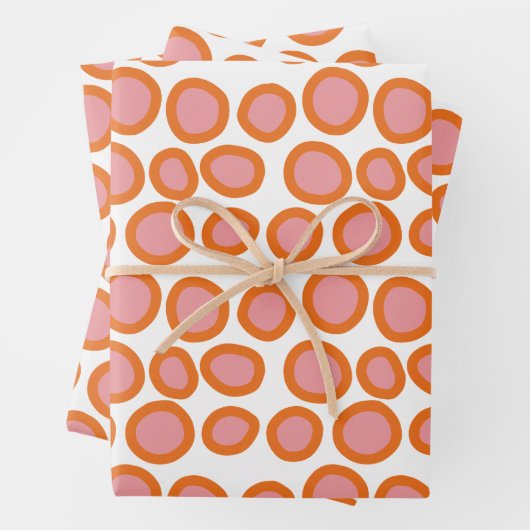 Circle Polka Dot Print Patroon Sinaasappel en Roze Inpakpapier Vel (In situ)