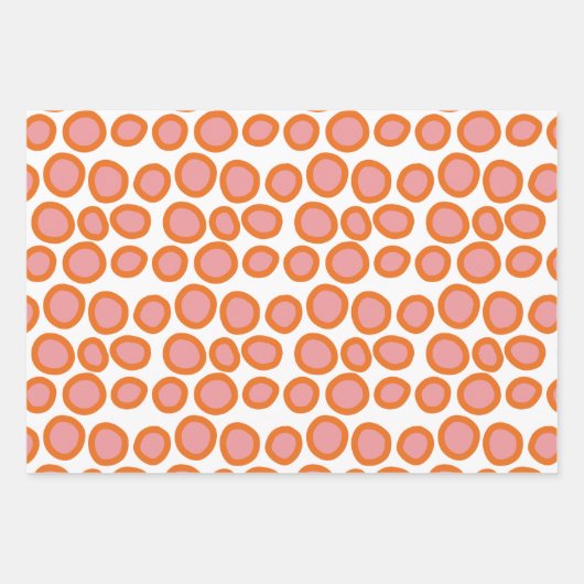 Circle Polka Dot Print Patroon Sinaasappel en Roze Inpakpapier Vel (Voorkant)