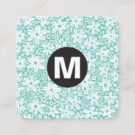 Circle Spot Monogram - Flowers - Turquoise Vierkante Visitekaartje