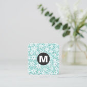Circle Spot Monogram - Flowers - Turquoise Vierkante Visitekaartje (Staand voorkant)