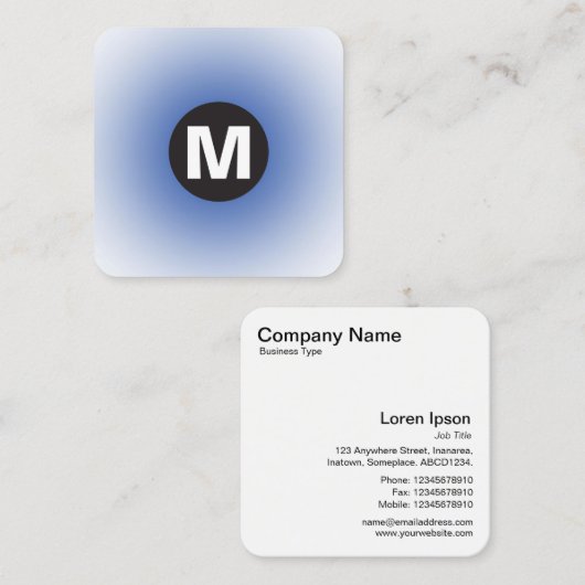 Circle Spot Monogram - Gradiënt - Navy Blue en Wt Vierkante Visitekaartje (Voorkant / Achterkant)