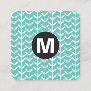Circle Spot Monogram - Leaf Stalks - Lt Aqua Vierkante Visitekaartje