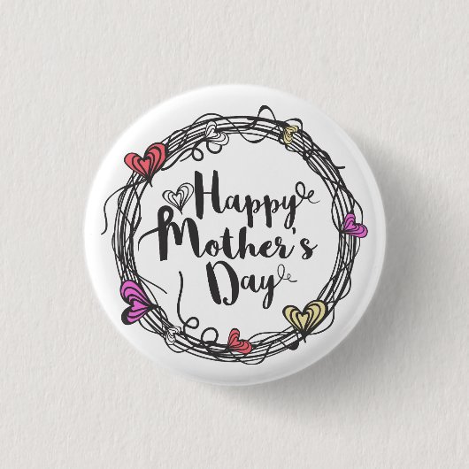Circle w / Hearts Happy Moederdag Pin Button (Voorkant)