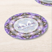 CircleofLight Paarse+White Monogram papier Onderze Ronde Kartonnen Onderzetter (Gebogen)