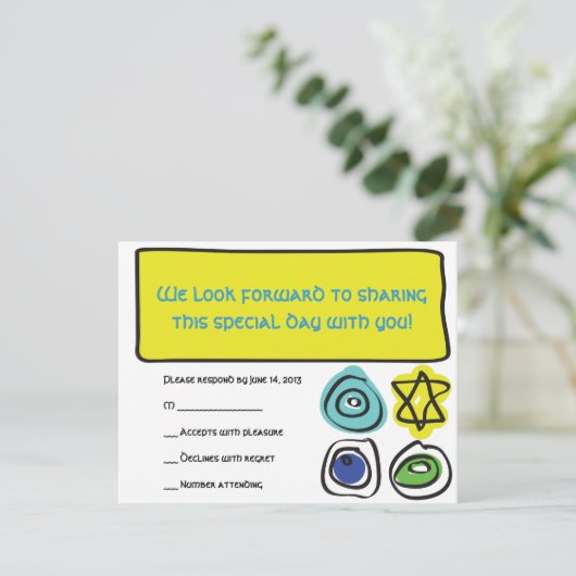 CIRCLES en SQUARES Bar Bat Mitzvah Reply Card RSVP Kaartje (Staand voorkant)