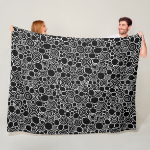 Circles Pattern 210819 - White on Black Fleece Deken