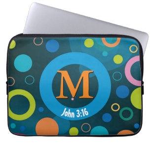 Circles Scripts Monogram Gepersonaliseerd BLUE Laptop Sleeve
