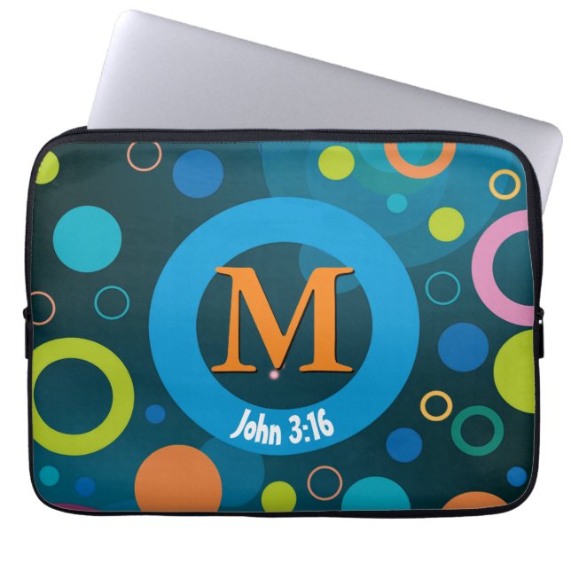 Circles Scripts Monogram Gepersonaliseerd BLUE Laptop Sleeve (Voorkant)