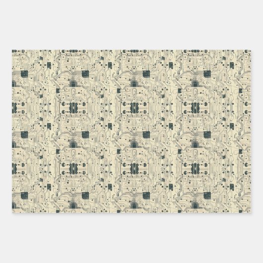 Circuit Board Computer Patroon Zwart Goud Wit Inpakpapier Vel (Voorkant 2)