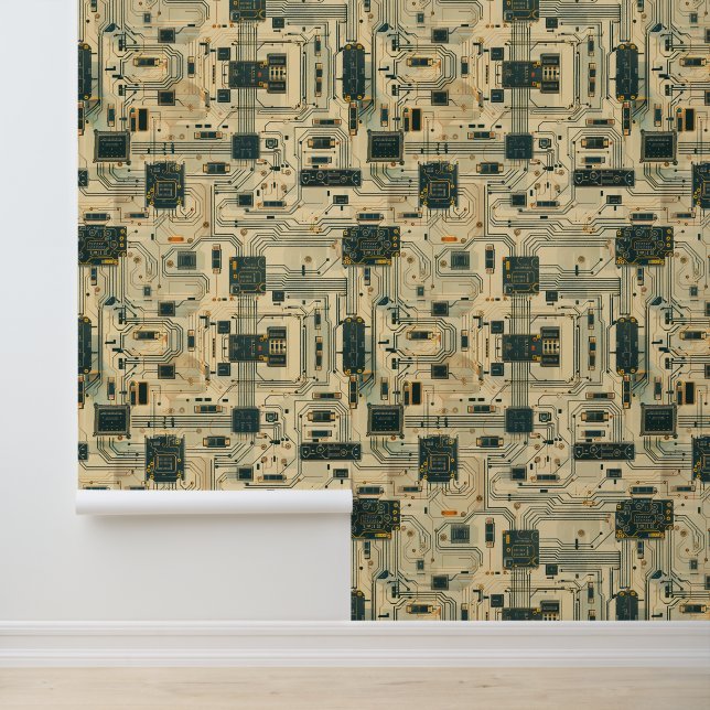 Circuit Board Modulaire Synth Peel en Stick Behang (Applicatie)