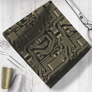Circuit Board Pattern Gold ID245 Stof