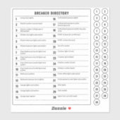 Circuit Breaker Directory & 30 Stickers Fuse Box (Feuille)
