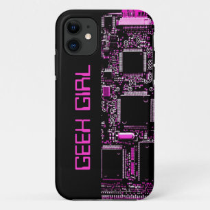 Circuit rose "fille Geek" coque iphone noir