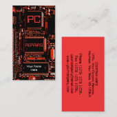 Circuit rouge 'PC réparations' carte de visite rou (Devant / Derrière)