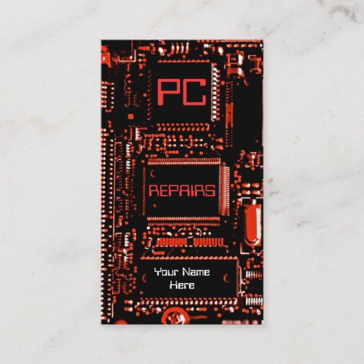 Circuit rouge 'PC réparations' carte de visite rou (Devant)