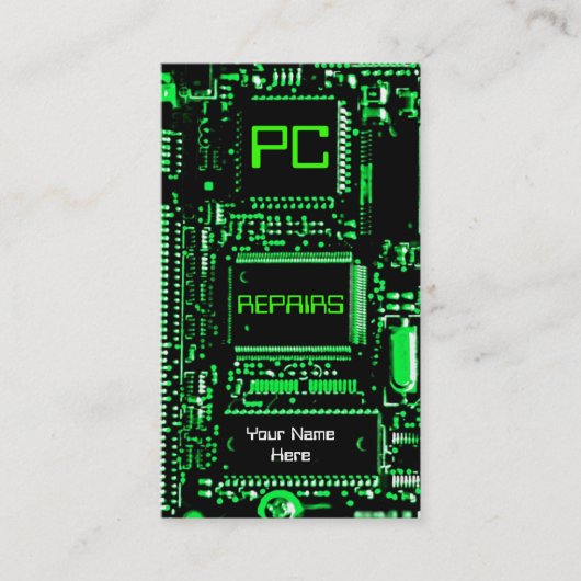 Circuit vert 'PC réparations' carte de visite blan (Devant)