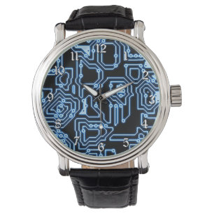 Circuits d'ordinateur bleu et noir Montre à poigne