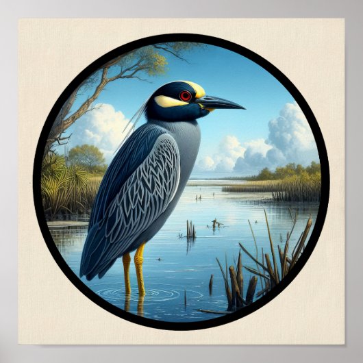 Circulair 3D-Afbeelding van een Geel-gekroonde Nac Poster (Voorkant)