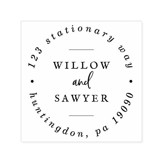 Circulair adres Rustic Script Wedding Zelfinktende Stempel (Design)
