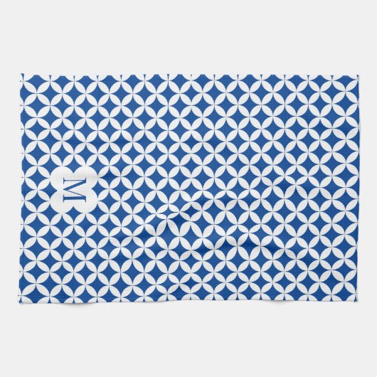 Circulair kwartpatroon monogram aangepaste kleur theedoek (Horizontaal)