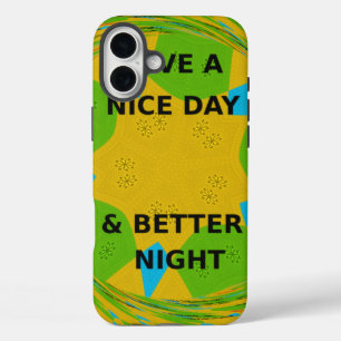 Circulair ontwerp "Fijne dag en betere nacht" iPhone 16 Plus Hoesje