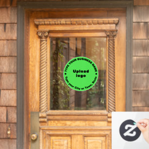 Circulaire bedrijfsmerkteksten op lichtgroen raamsticker