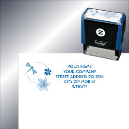 Circulaire Bloemen & Dragonfly Adres Zelfinktende Stempel