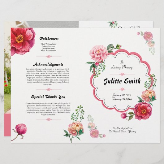 Circulaire du programme funéraire floral (Devant / Derrière)