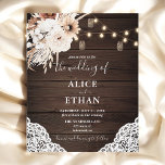 Circulaire Mariage Boho Rustique Fleurs neutres Bu<br><div class="desc">Le Boho rustique faire-part de mariage dispose de lampes à cordes,  de fleurs neutres et d'herbe pampa sur un arrière - plan en bois.</div>