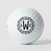 Circulaire Scrollwork Lijst Initialen Monogram ID4 Golfballen (Voorkant)