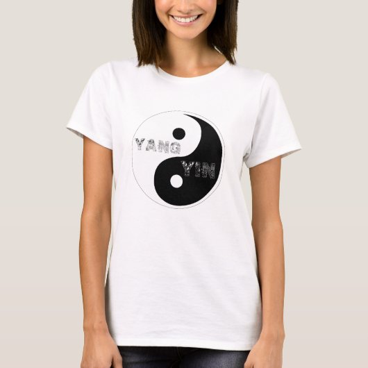 Circulaire Taijitu Yin en Yang symbool op wit T-shirt (Voorkant)