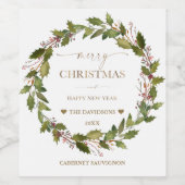 Circulaire Winterbessen Groene Bladeren Kerst Wijn Etiket (Enkel label)