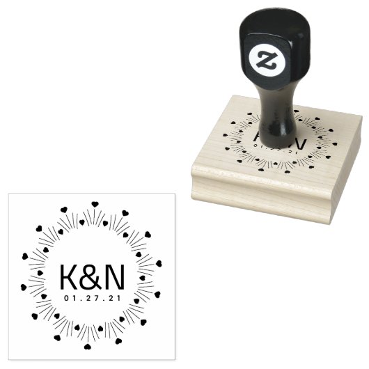 Circular Heart Deco Initiaal Logo Weddenschap Stam Rubberstempel (Gestempeld)