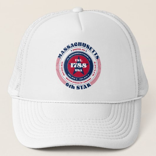 Circular Massachusetts State Patriotic Trucker Hat Trucker Pet (Voorkant)