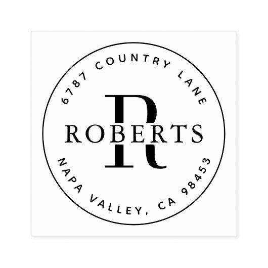 Circular Monogram Familienaam Return AddresS Rubbe Rubberstempel (Afrduk)