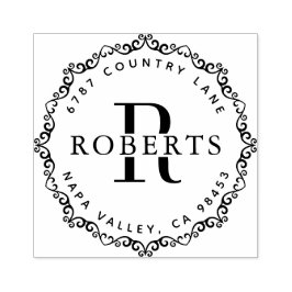Circular Monogram Familienaam Return AddresS Rubbe Rubberstempel