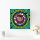 Circular Multicolored Abstract Pattern Vierkante Klok (Huis)