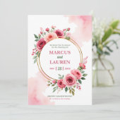 Circular Rose Frame Watercolor Wedding Invitation (Debout devant)