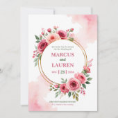 Circular Rose Frame Watercolor Wedding Invitation Kaart (Voorkant)