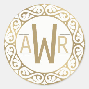 Circular Scrollwork Lijst Initiaal Gold Ronde Sticker