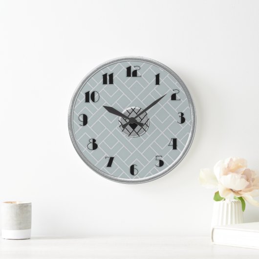 Circular Silver/Grey Art Deco Clock (LGE) Grote Klok (Huis)