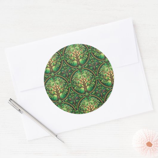 Circular sticker design featuring a repeating  (Enveloppe)