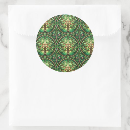 Circular sticker design featuring a repeating  (Sac)