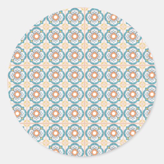 Circular tile design featuring intricate floral  ronde sticker (Voorkant)