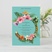 Circular Tropical Hawaiian Floral Wedding - Blue Kaart (Staand voorkant)