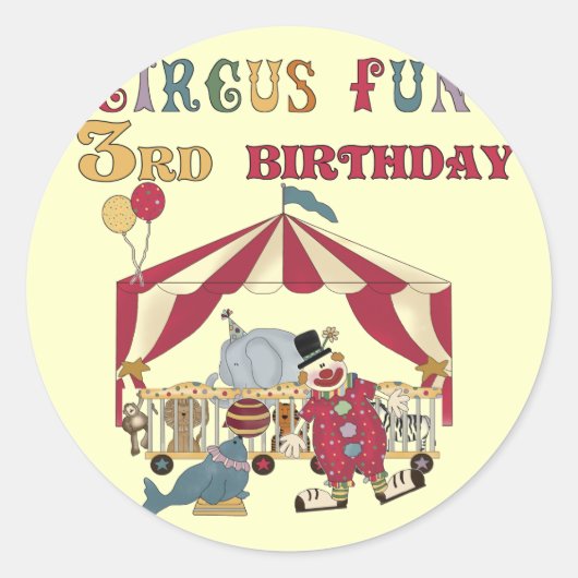 Circus 3e verjaardag Tshirts en geschenken Ronde Sticker (Voorkant)