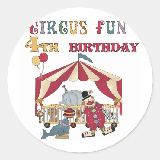 Circus 4e verjaardag Tshirts en geschenken Ronde Sticker (Voorkant)