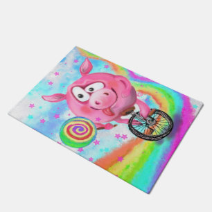 Circus Acrobat Piggy Cyclist met Lollipop Doormat Deurmat