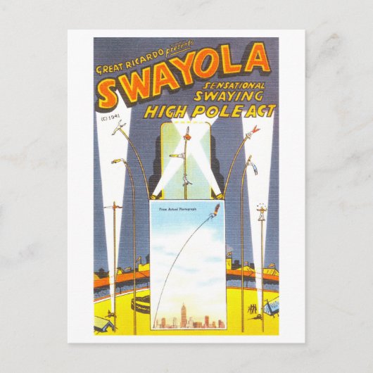  Circus Advertentie: Hoge Pole Act Briefkaart (Voorkant)